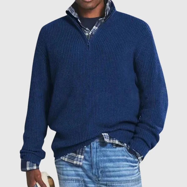 Blue Sweater with Half Zip Font Side