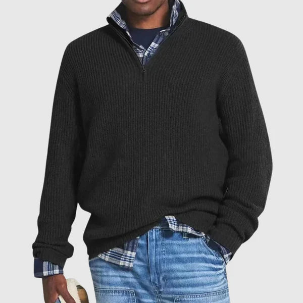 Black Sweater with Half Zip Front Side