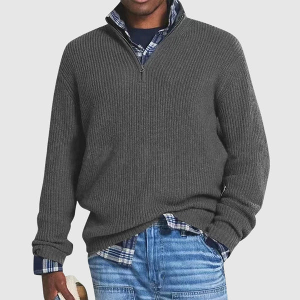 Grey Sweater with Half Zip Front Side