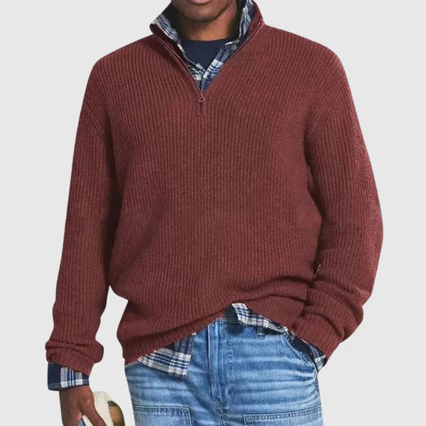 Red Sweater with Half Zip Front Side